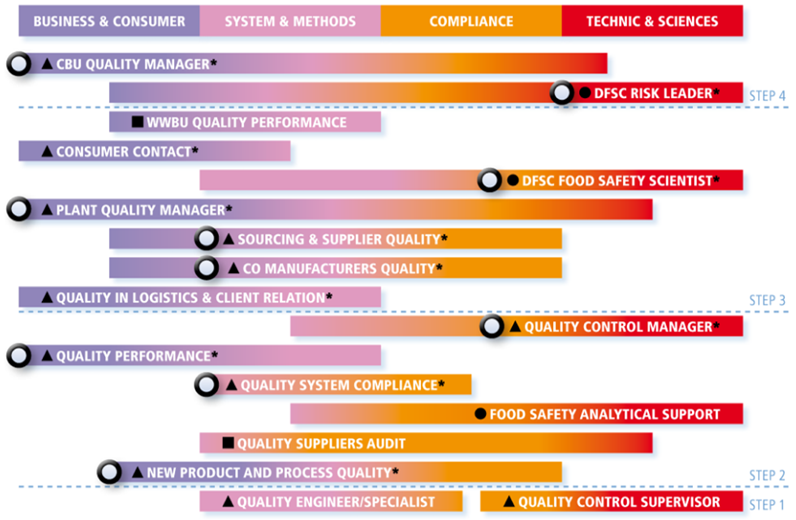 Карьерная карта-схема Danone с цветовой индикацией профессиональных направлений