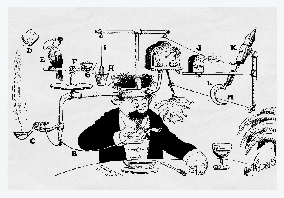 Карикатура Голдберга «Профессор Баттс и самодействующая салфетка
